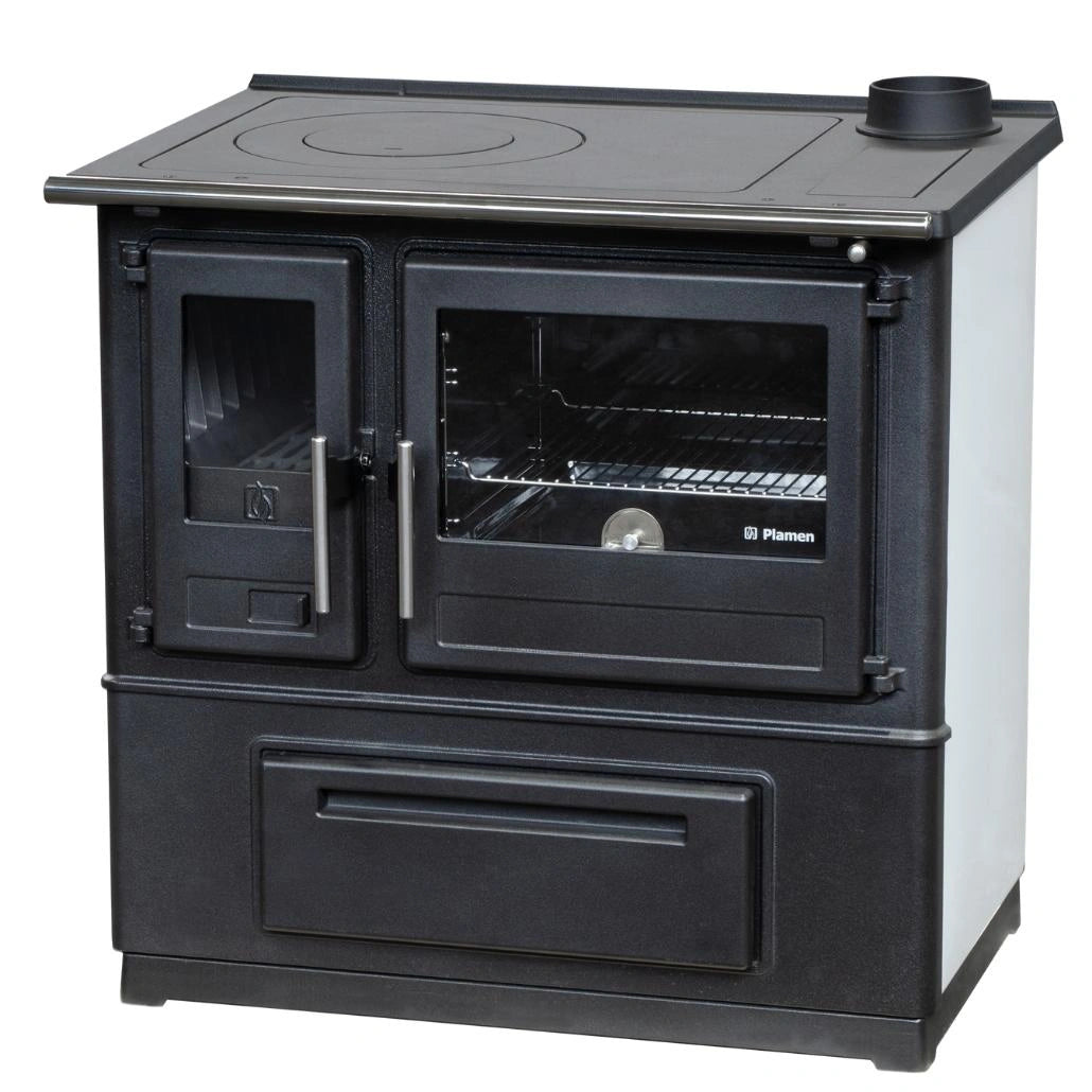 Slavonac N White 8kW Cast Iron Wood Cook Stove, Right Flue