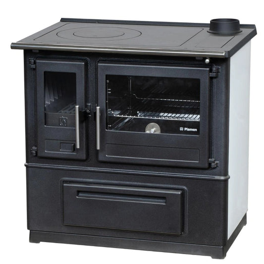 Slavonac N White 8kW Cast Iron Wood Cook Stove, Right Flue