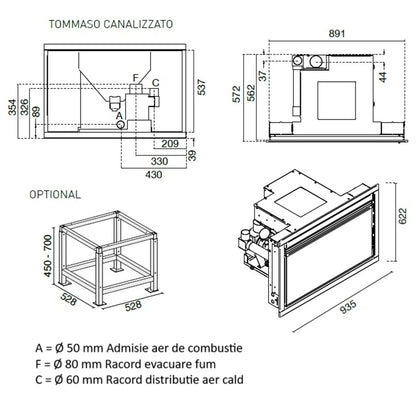Focar peleti TOMMASO 3.1-9.5 kW - cu 2 ventilatoare si distributie de aer