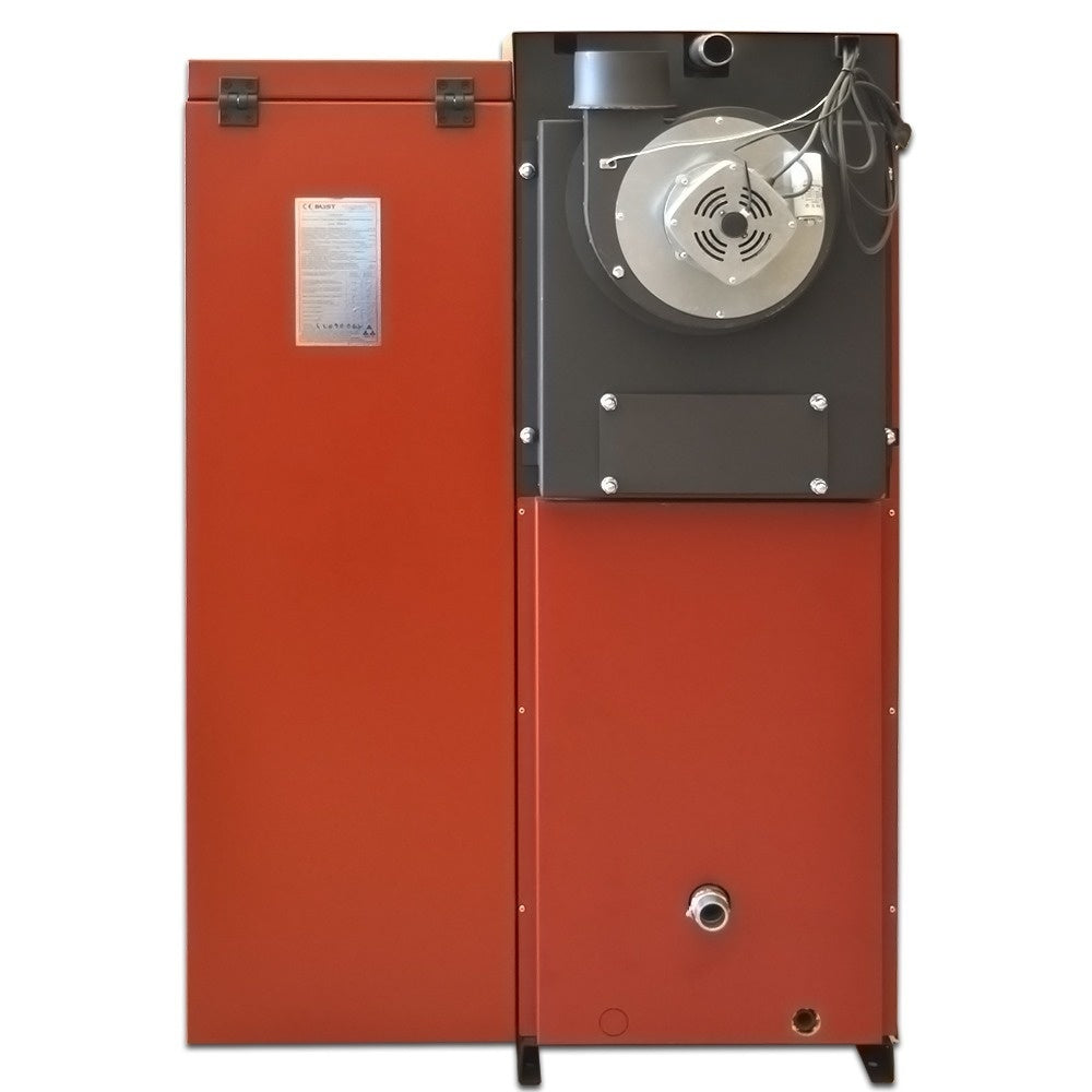 Centrală mixtă lemn/pelet Termax Tera 40 kW, 265 mp, buncăr peleți 120 kg, volum manta apă 100 litri, diametru coș Ø120 mm