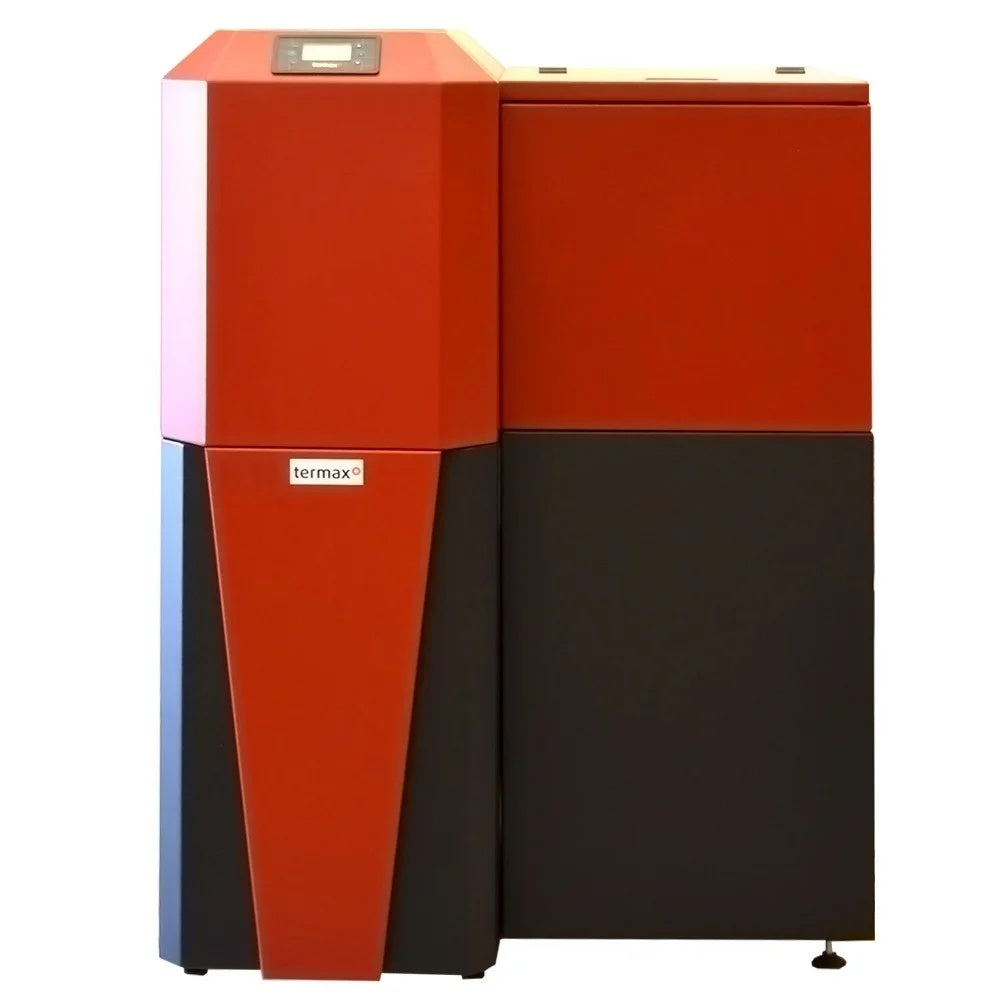 Centrală mixtă lemn/pelet Termax Tera 40 kW, 265 mp, buncăr peleți 120 kg, volum manta apă 100 litri, diametru coș Ø120 mm