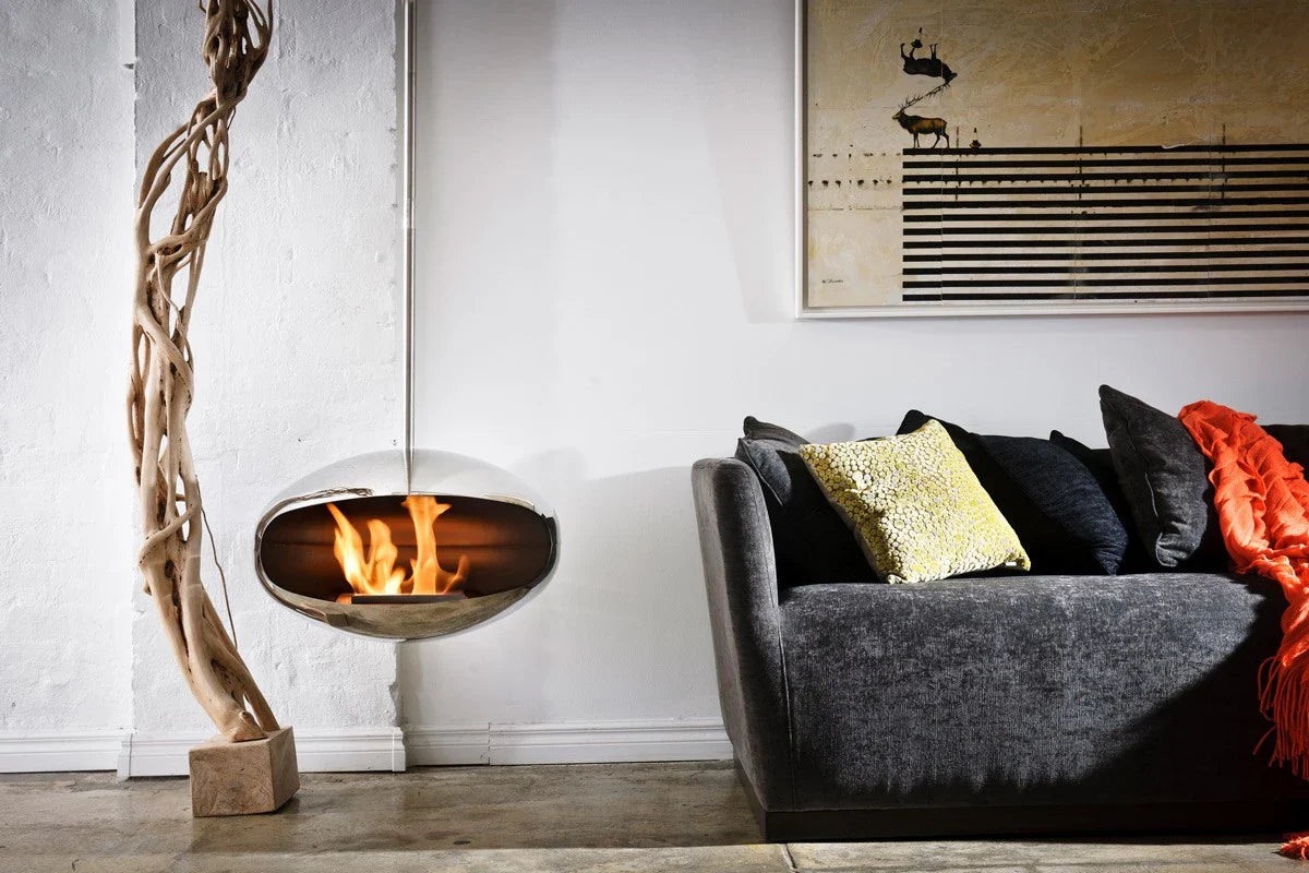 Șemineu de designer Cocoon Aeris - Oțel lustruit cu braț telescopic