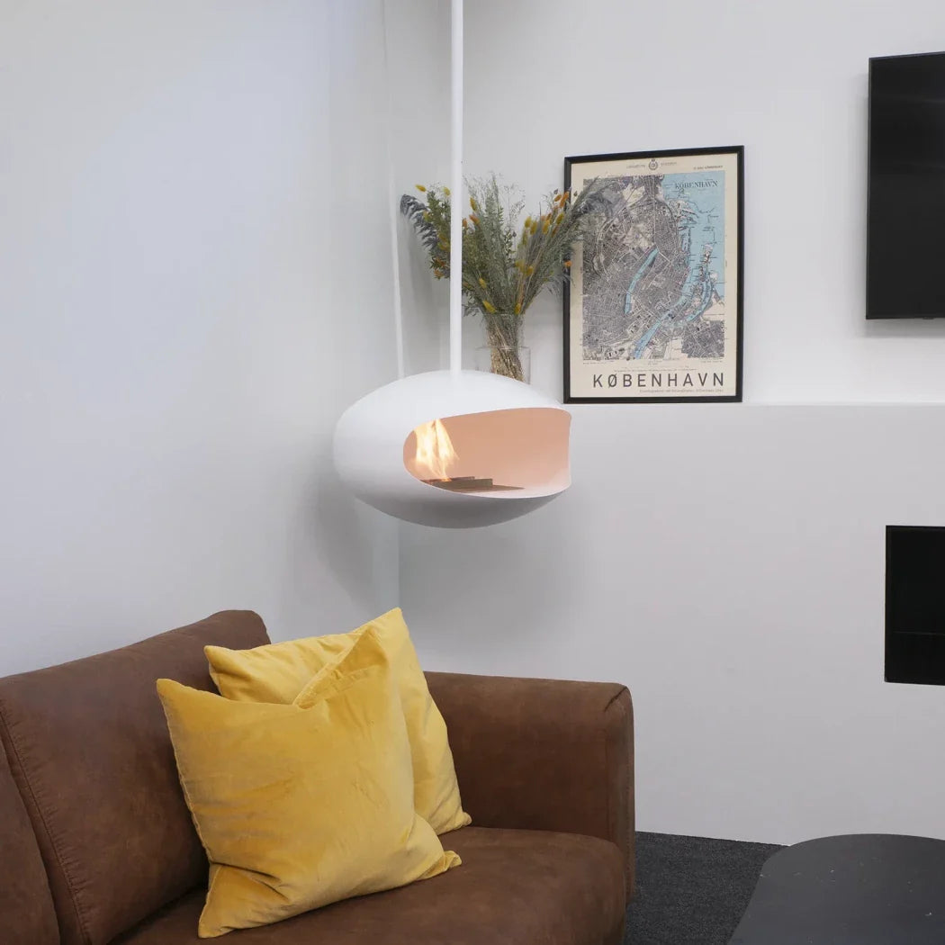 Șemineu pe Bioetanol Suspendat Cocoon Aeris - Alb Mat, Design Premiat