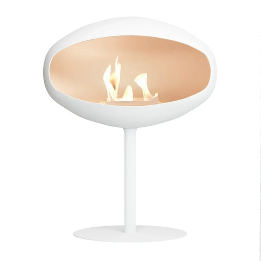 Șemineu pe Bioetanol Cocoon Pedestal - Alb Mat - Design Elegant, Fără Fum