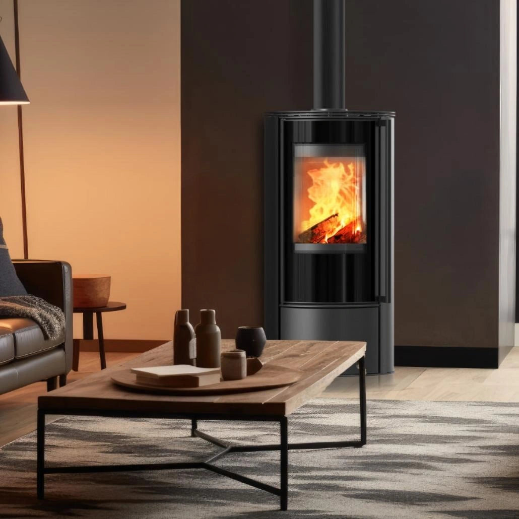 Soba Erik 5.5kW ceramica Grey Satin - maner lemn