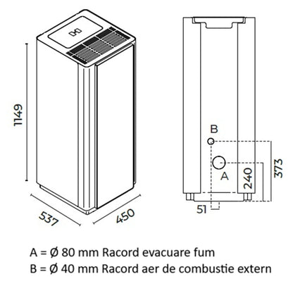 SOBA PELETI 3.8-9.3 KW QUADRA ALB - CONVECTIE NATURALA