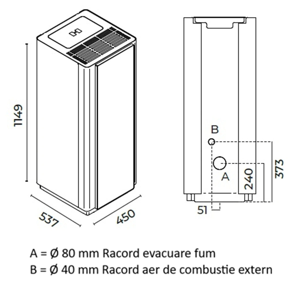 SOBA PELETI 3.8-11.1 KW QUADRA ROSU - CONVECTIE NATURALA