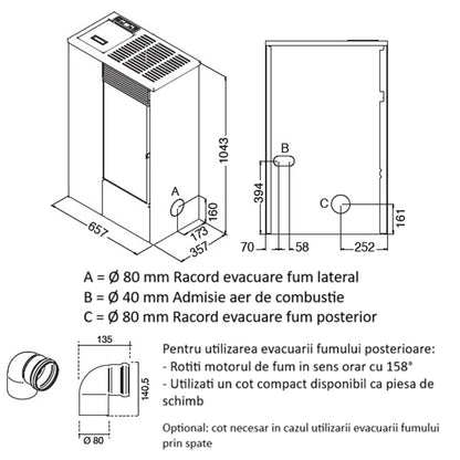 SOBA PELETI VANESSA SLIM 4.1-9.5 kw - NEGRU
