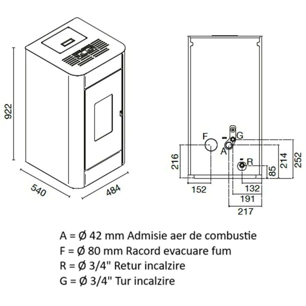 TERMOSEMINEU PE PELETI LISA 2.9-15.5 KW - NEGRU