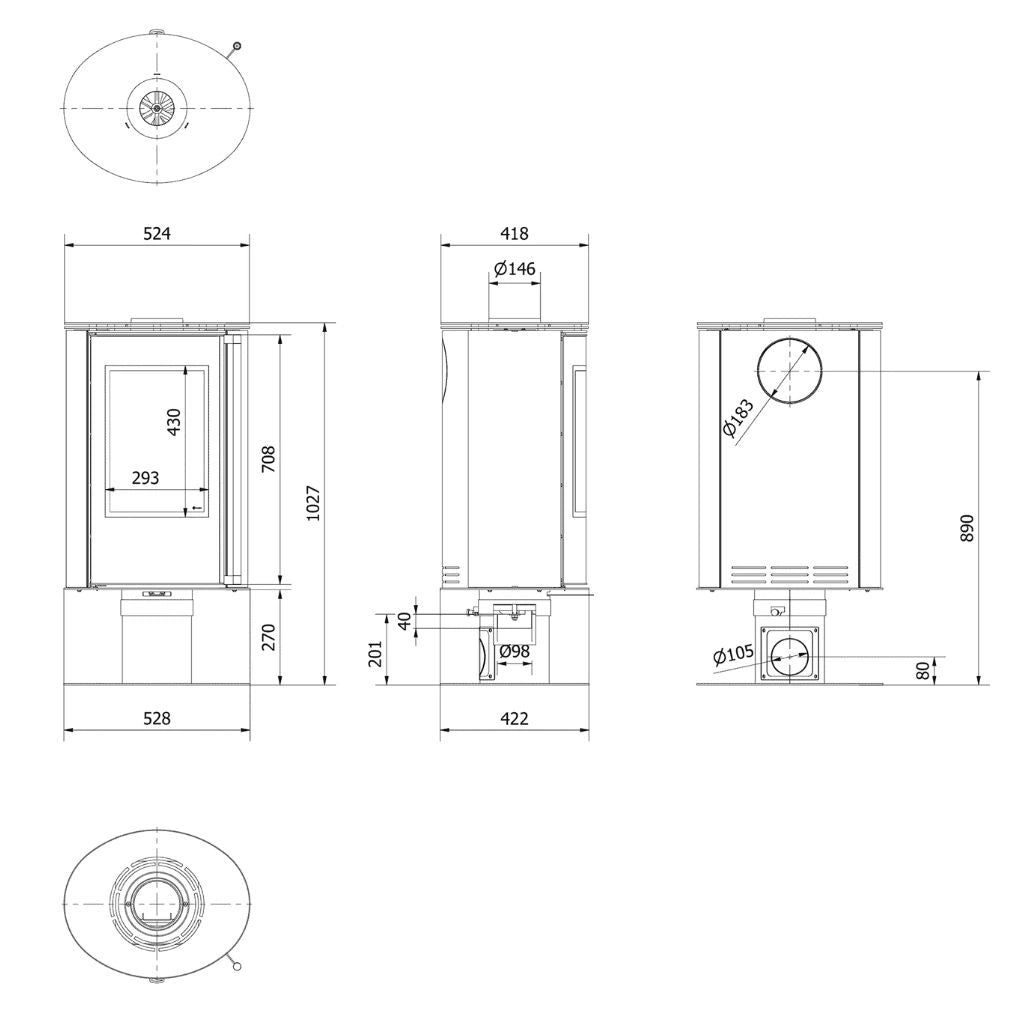 Soba rotativa otel Erik N 5.5 kW - Samota neagra - 360*