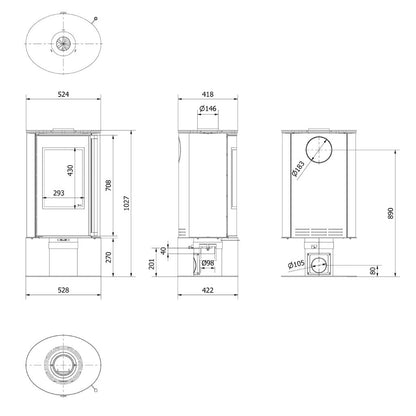 Soba rotativa otel Erik N 5.5 kW - Samota neagra - 360*