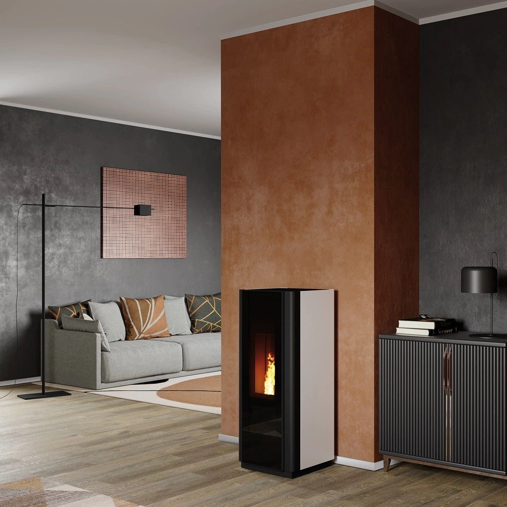 SOBA PELETI 3.8-9.3 KW QUADRA ALB - CONVECTIE NATURALA