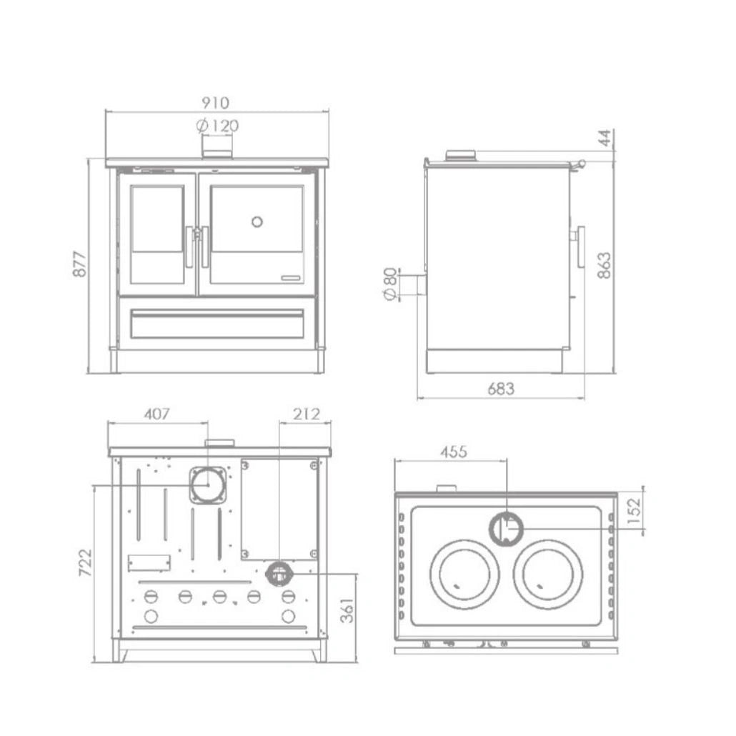 Soba de gatit P91 Negru cu plita si cuptor - 9kW