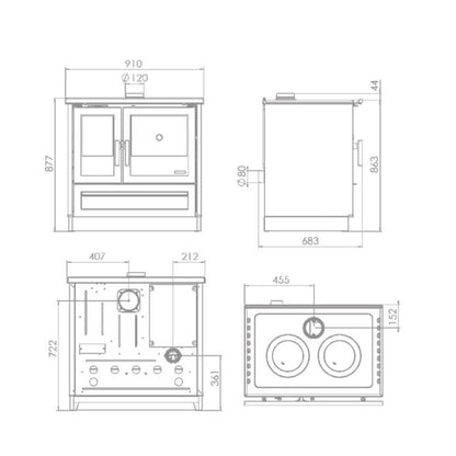 Soba de gatit P91 Negru cu plita si cuptor - 9kW