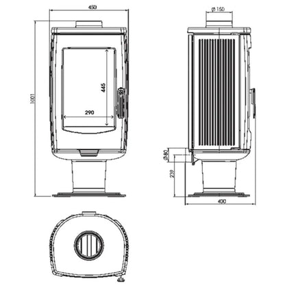 Sobă de fontă ARIA Gri - 8-11kW, eficiență A+