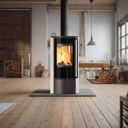 Soba Erik 5.5kW ceramica White Natural - maner lemn