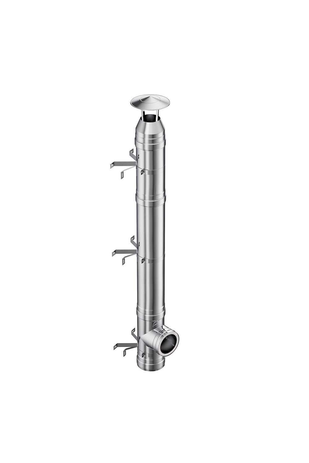 Coș de fum profesional dublu perete- Practic INOX – Înălțime 5m, diametru interior 130 mm, racord 90, suspendat