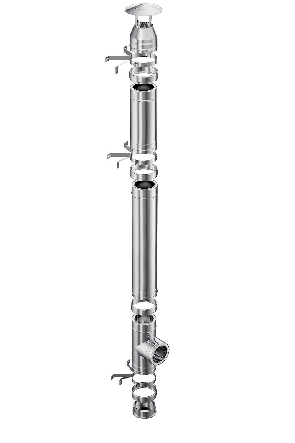 Coș de fum profesional dublu perete- Practic INOX – Înălțime 5m, diametru interior 130 mm, racord 90, suspendat