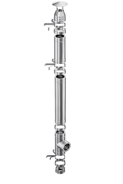 Coș de fum profesional dublu perete- Practic INOX – Înălțime 8m, diametru interior 180 mm, racord 45, suspendat