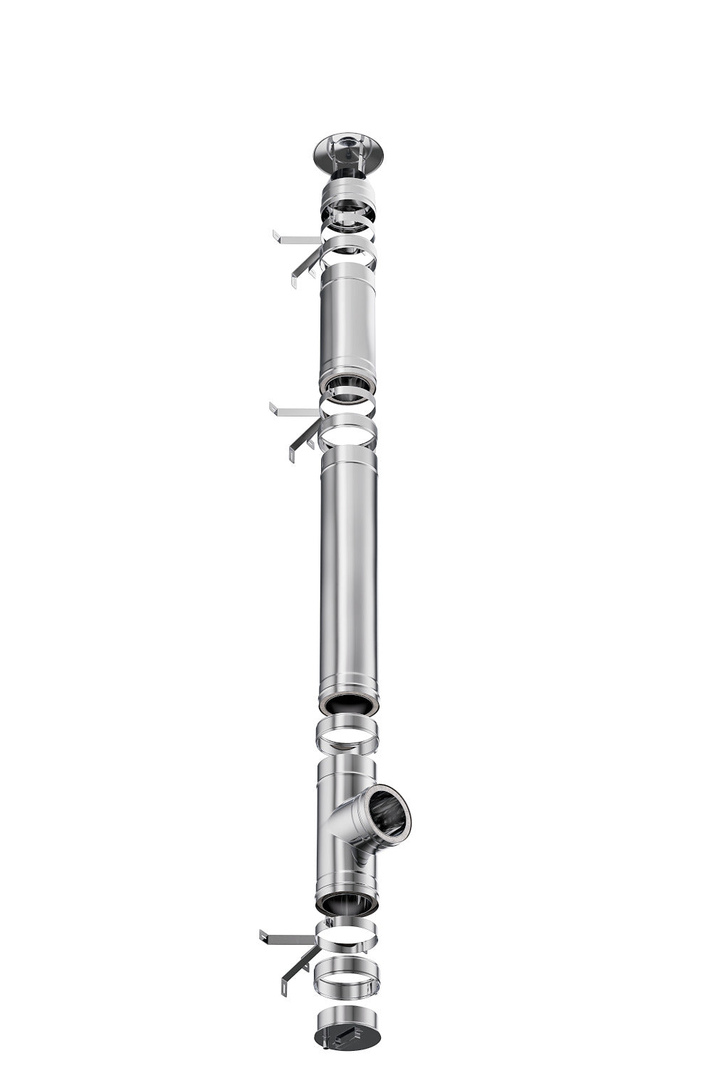 Coș de fum profesional dublu perete- Practic INOX – Înălțime 8m, diametru interior 160 mm, racord 45, suspendat