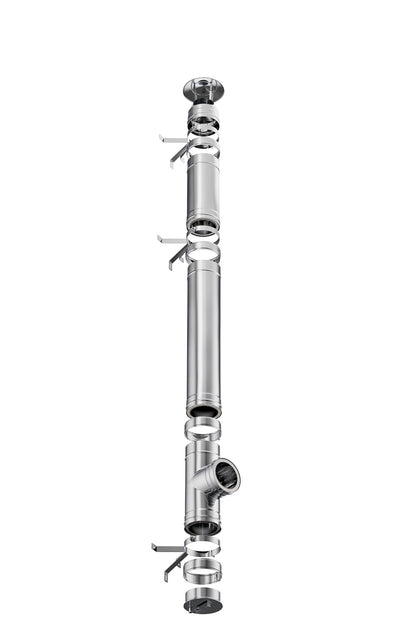 Coș de fum profesional dublu perete- Practic INOX – Înălțime 7m, diametru interior 130 mm, racord 90, suspendat