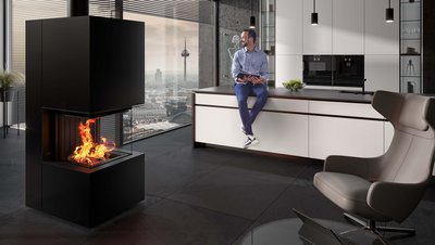 Artemis - Soba Eleganta cu Foc Panoramica 3-Fete, Design Premium Spartherm