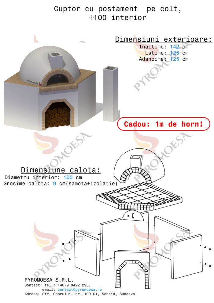 Cuptor cu postament pe colt, 100 cm diametru interior - Pyromoesa