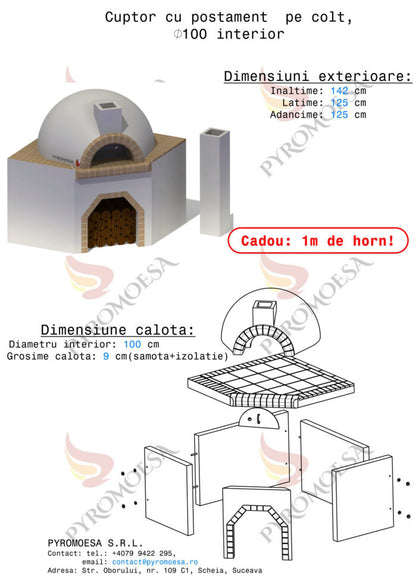 Cuptor cu postament pe colt, 100 cm diametru interior - Pyromoesa