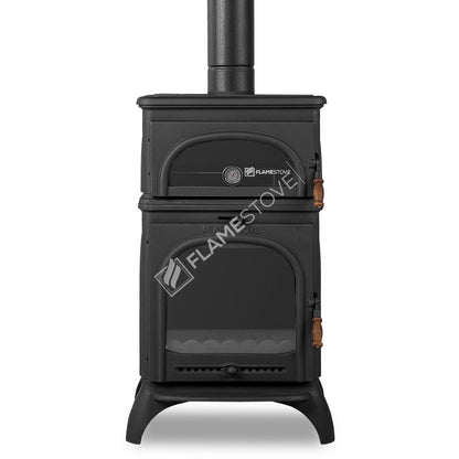 Sobă de Fontă de Înaltă Rezistență FS-023 Modena cu Cuptor - Eficiență Energetică Ridicată, Sticlă Schott Robax, Mâner de Lemn, 10 kW