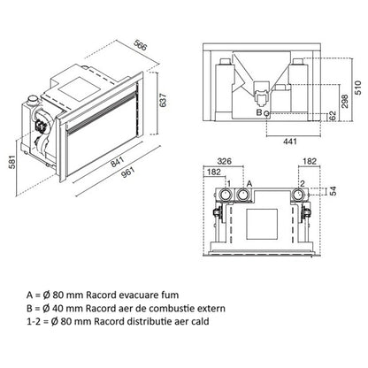 Focar peleti NICO 5-12.4 kW - cu 3 ventilatoare si distributie de aer