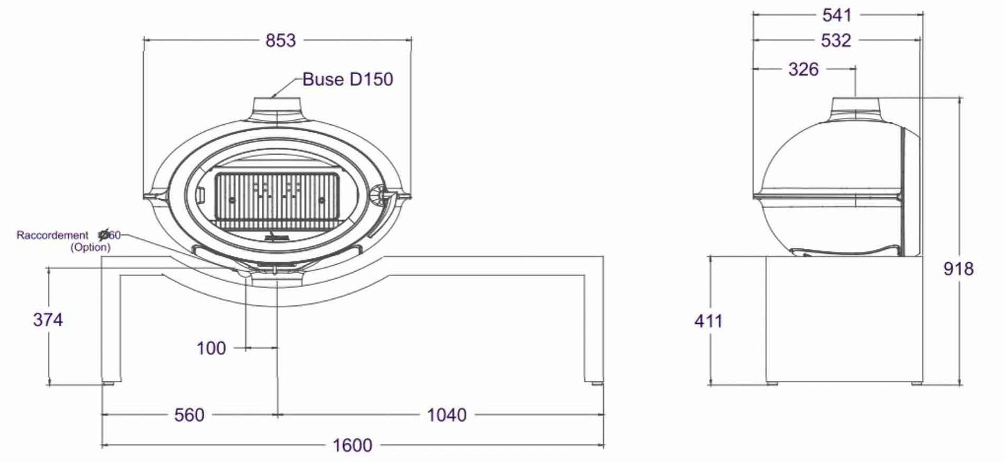 Soba fonta Brio cu suport tip banca 7-10.5kW