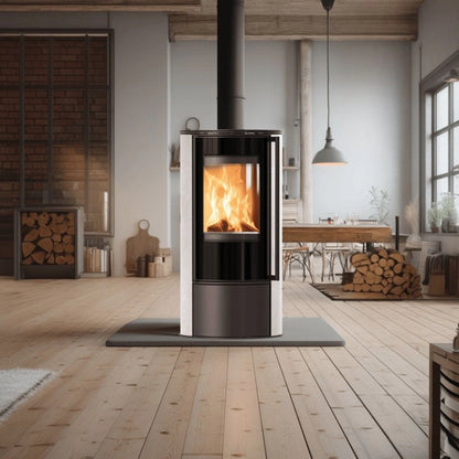 Soba Erik 5.5kW White Natural - maner lemn - samota neagra