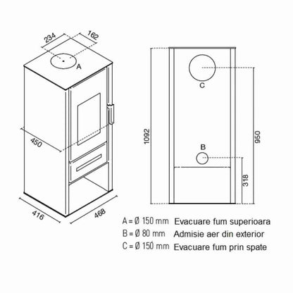 Soba Livia 8-9.5kw Nero - A+ cu randament 86%