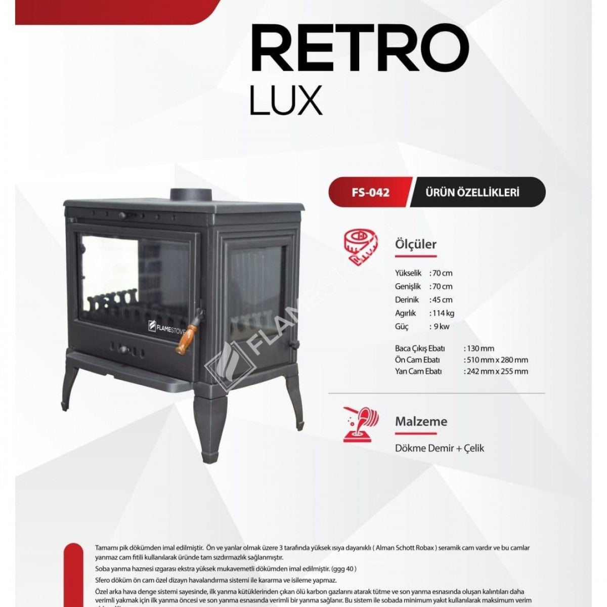 Sobă din Fontă FS-042 Retro Lux - Eficiență Înaltă, Sistem Dublu de Ardere pentru Lemn și Cărbuni
