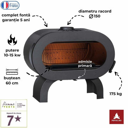 Soba fonta Fifty Arche 175 kg, 10-15kW - Negru