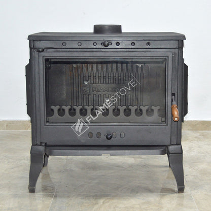Sobă clasică FS-041 Retro din fontă, cu eficiență ridicată pentru lemne și cărbuni, sticlă Schott Robax, sistem de aer balansat posterior, 10 kW