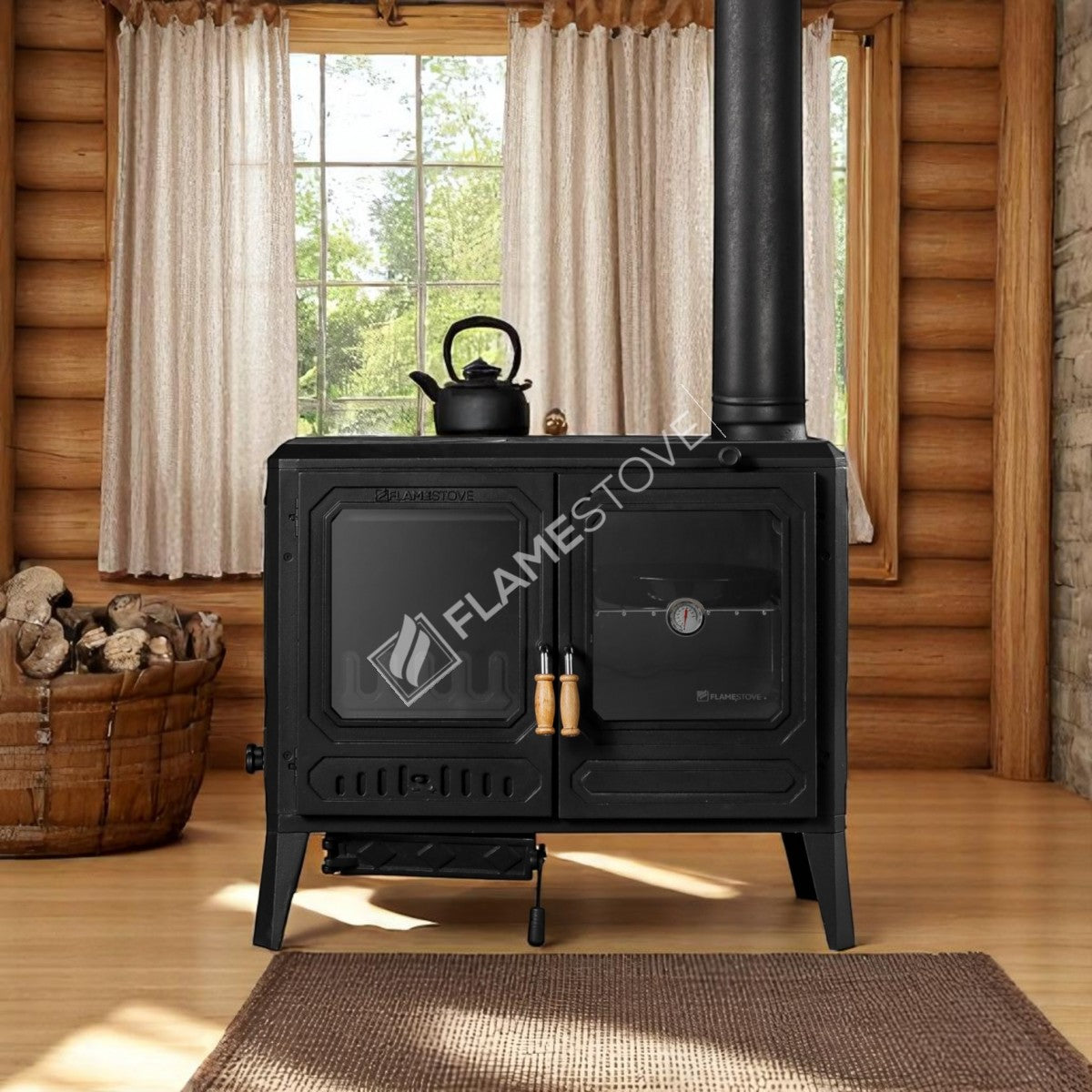 Sobă de Teracotă pe Lemne FS-061 Troy - Design Modern, Eficiență Termică Ridicată și Focar Dublu