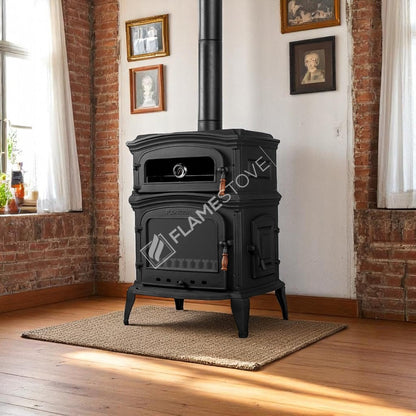 Soba Premium din Fontă FS-33YK cu Altar Lateral și Cuptor | Aragaz Eficiență Înaltă Lemn și Cărbune, Ardere Dublă, Clasa Energetică A