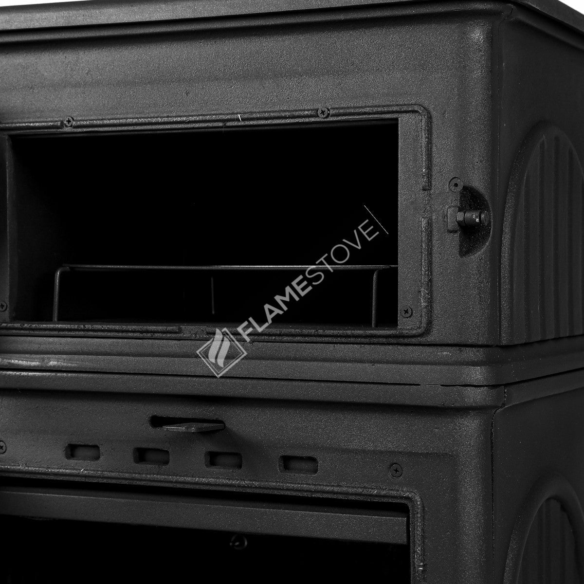 Sobă de Fontă de Înaltă Rezistență FS-023 Modena cu Cuptor - Eficiență Energetică Ridicată, Sticlă Schott Robax, Mâner de Lemn, 10 kW