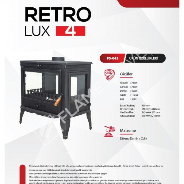 Crama Retro FS-043 cu Triplu Geam: Efiiență Energetică de 9 kW pentru Lemn și Cărbune