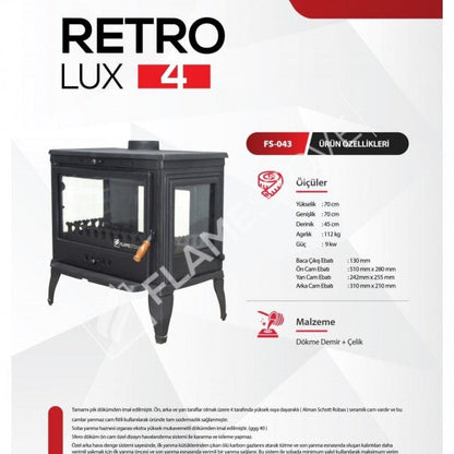 Crama Retro FS-043 cu Triplu Geam: Efiiență Energetică de 9 kW pentru Lemn și Cărbune