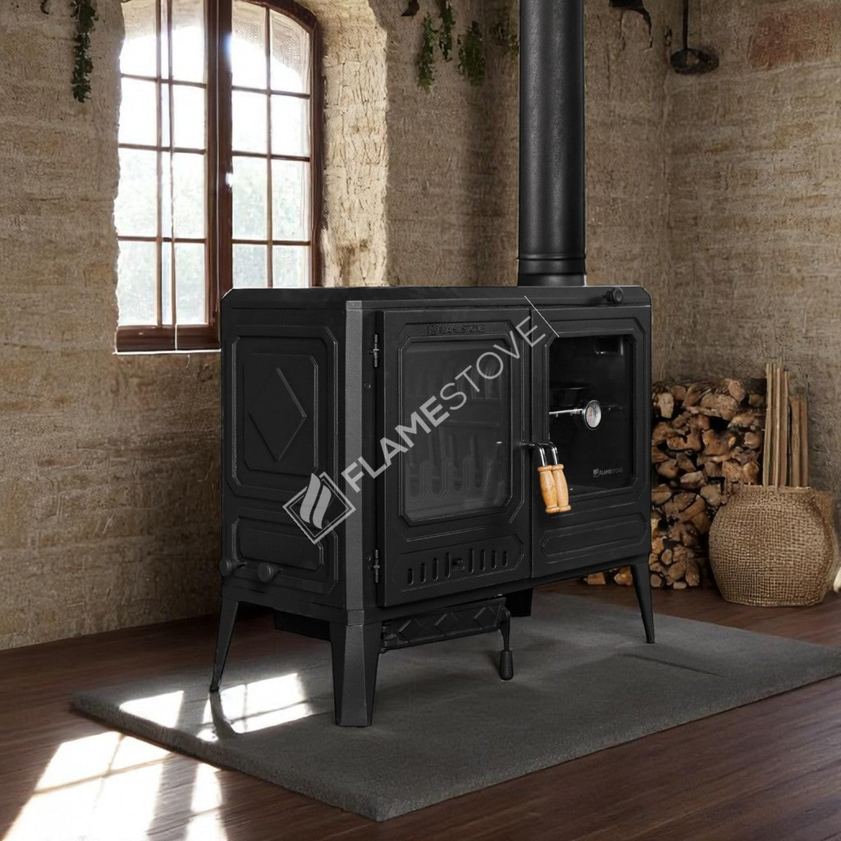 Sobă de Teracotă pe Lemne FS-061 Troy - Design Modern, Eficiență Termică Ridicată și Focar Dublu