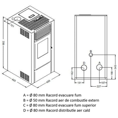 SOBA PELETI 2.5-9.5 KW - MARISA ROSU - 2 Ventilatoare