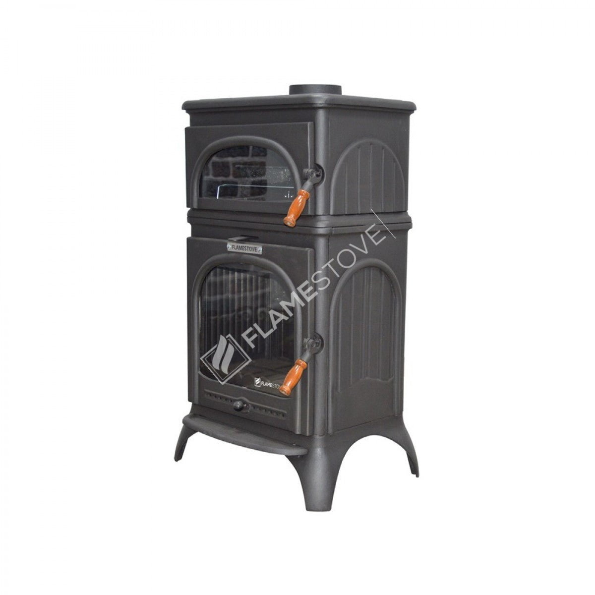 Sobă de Fontă de Înaltă Rezistență FS-023 Modena cu Cuptor - Eficiență Energetică Ridicată, Sticlă Schott Robax, Mâner de Lemn, 10 kW