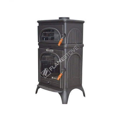 Sobă de Fontă de Înaltă Rezistență FS-023 Modena cu Cuptor - Eficiență Energetică Ridicată, Sticlă Schott Robax, Mâner de Lemn, 10 kW