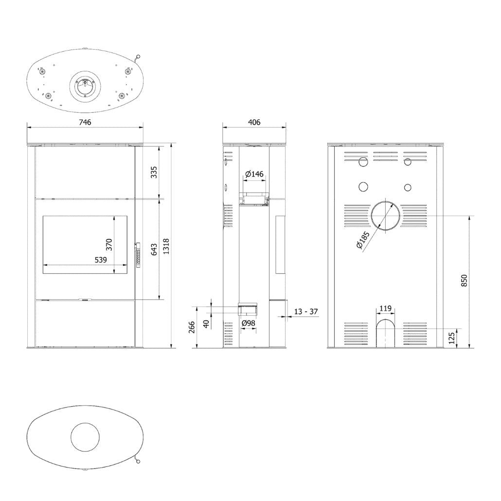 Soba Rollo S2 10kW - Samota Neagra- Inalta