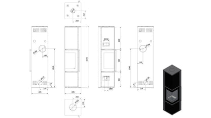 Soba Tora L 8-11kW Panou negru de sticla - Samota neagra