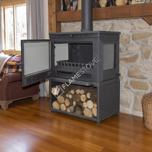 Soba Retro Lux cu Sertar Lemne FS-042ST - Design Elegant, 9 kW, Sticlă Schott Robax