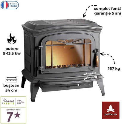 Soba fonta Bradford 9-13.5kW, 167 kg - Negru