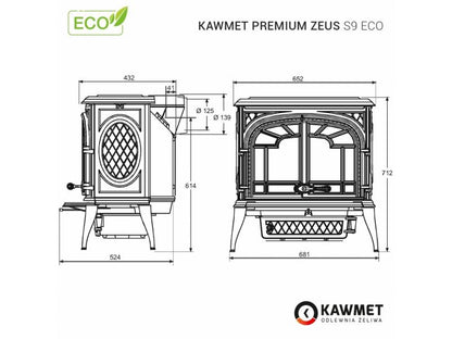 Sobă Fontă Kawmet Premium ZEUS S9 ECO 11,3 kW